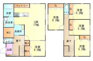 泉南郡熊取町若葉、中古一戸建ての間取り画像です