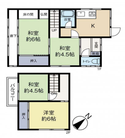岸和田市西之内町、中古一戸建ての間取り画像です