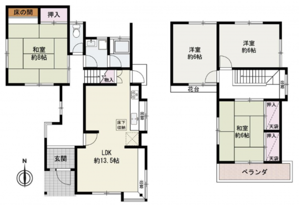 泉南郡熊取町大久保南、中古一戸建ての間取り画像です