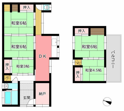泉佐野市春日町、中古一戸建ての間取り画像です