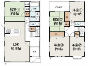 岸和田市大町、中古一戸建ての間取り画像です