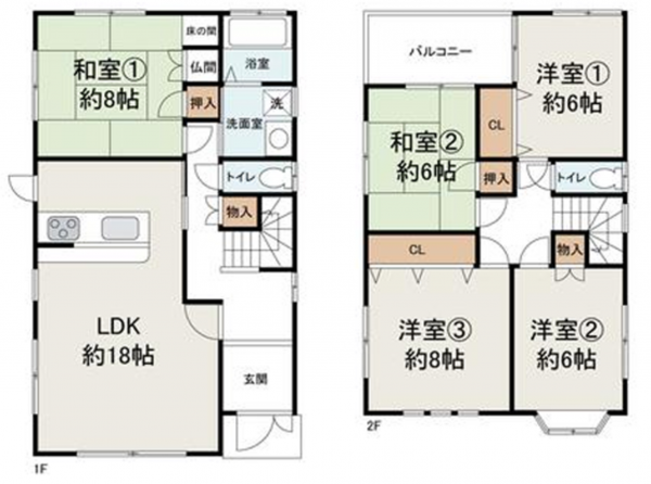 岸和田市大町、中古一戸建ての間取り画像です