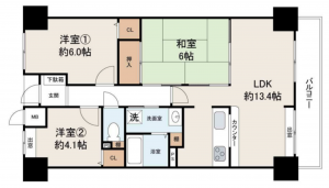 貝塚市王子、マンションの間取り画像です