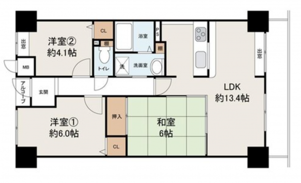 貝塚市王子、マンションの間取り画像です