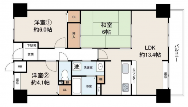 貝塚市王子、マンションの間取り画像です