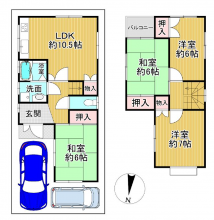 岸和田市今木町、中古一戸建ての間取り画像です