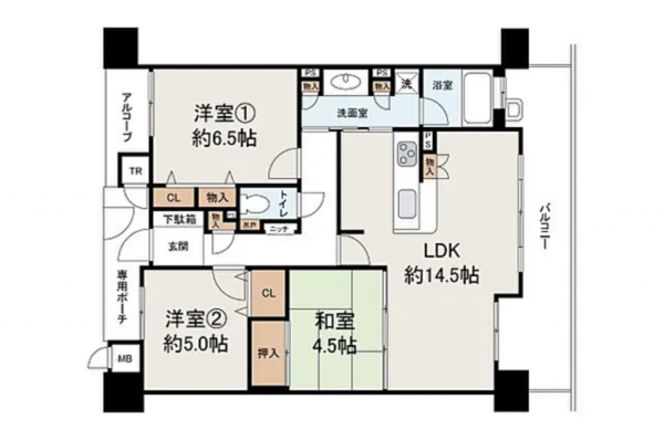 泉佐野市上町、マンションの間取り画像です