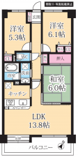 貝塚市西町、マンションの間取り画像です