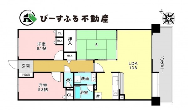 貝塚市西町、マンションの間取り画像です