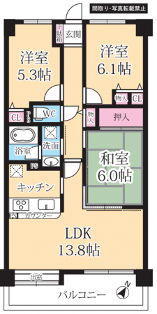 貝塚市西町、マンションの間取り画像です