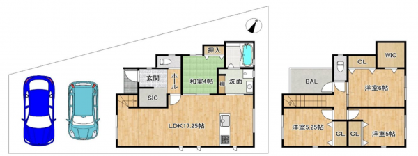 岸和田市西之内町、中古一戸建ての間取り画像です
