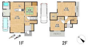 貝塚市海塚、中古一戸建ての間取り画像です