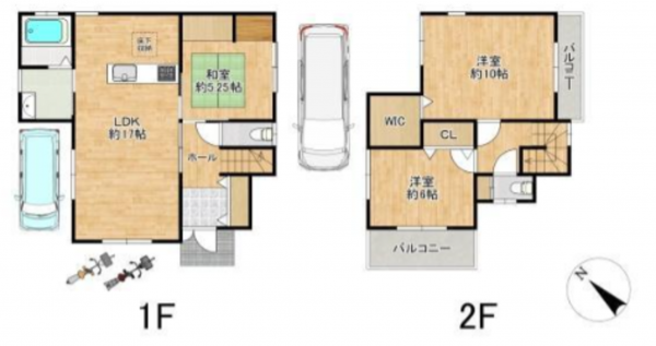 貝塚市海塚、中古一戸建ての間取り画像です