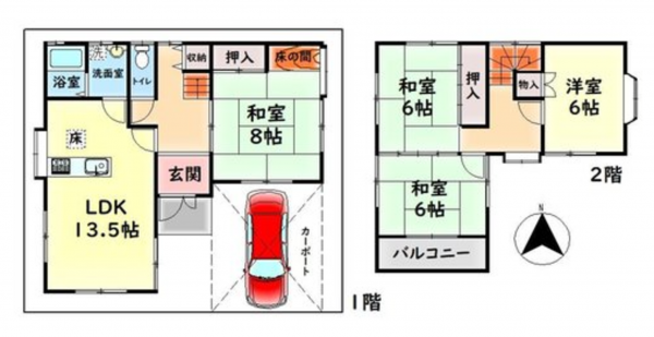 泉佐野市新町、中古一戸建ての間取り画像です
