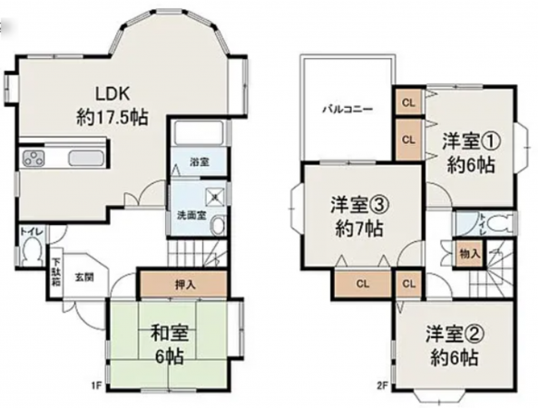 泉佐野市湊、中古一戸建ての間取り画像です