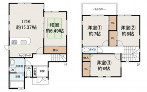 岸和田市上松町、中古一戸建ての間取り画像です