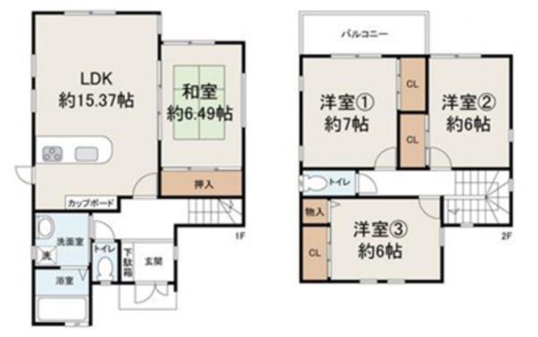 岸和田市上松町、中古一戸建ての間取り画像です