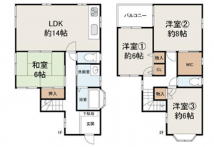 貝塚市王子、中古一戸建ての間取り画像です