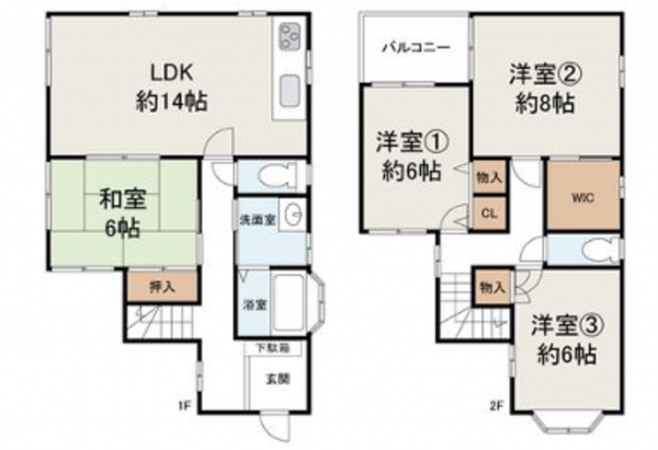 貝塚市王子、中古一戸建ての間取り画像です