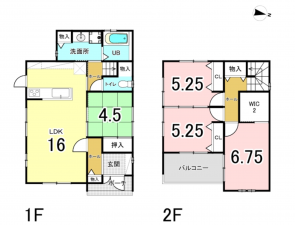 貝塚市東山、中古一戸建ての間取り画像です