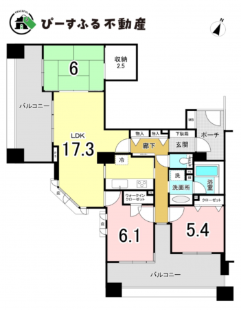 岸和田市港緑町、マンションの間取り画像です