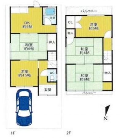 岸和田市畑町、中古一戸建ての間取り画像です