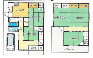 岸和田市松風町、中古一戸建ての間取り画像です