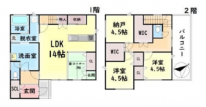 岸和田市流木町、中古一戸建ての間取り画像です