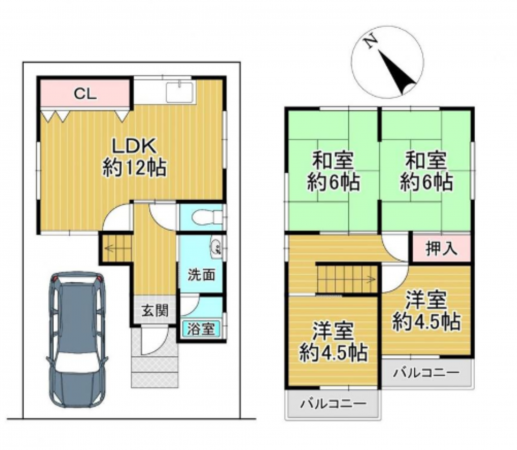 岸和田市松風町、中古一戸建ての間取り画像です