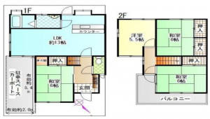 岸和田市松風町、中古一戸建ての間取り画像です