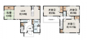 貝塚市窪田、中古一戸建ての間取り画像です