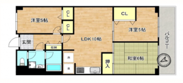貝塚市堀、マンションの間取り画像です