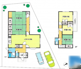 岸和田市上松町、中古一戸建ての間取り画像です