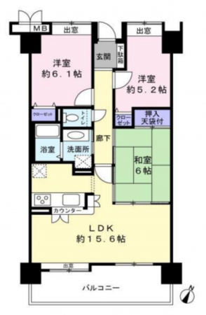 岸和田市上町、マンションの間取り画像です