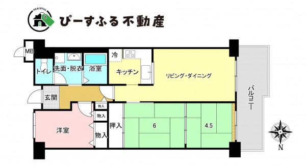 岸和田市下野町、マンションの間取り画像です