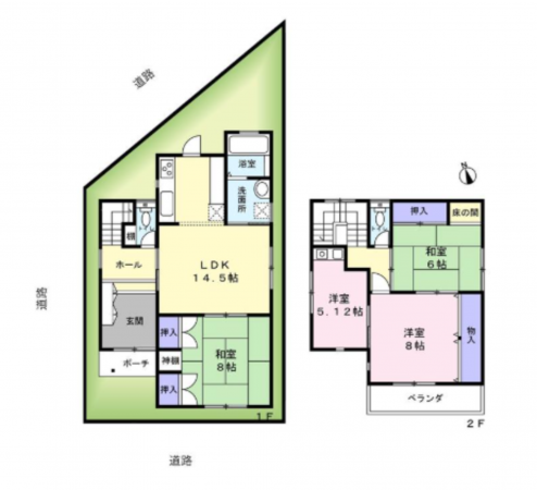 岸和田市下野町、中古一戸建ての間取り画像です