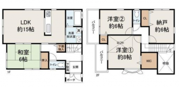 貝塚市窪田、中古一戸建ての間取り画像です