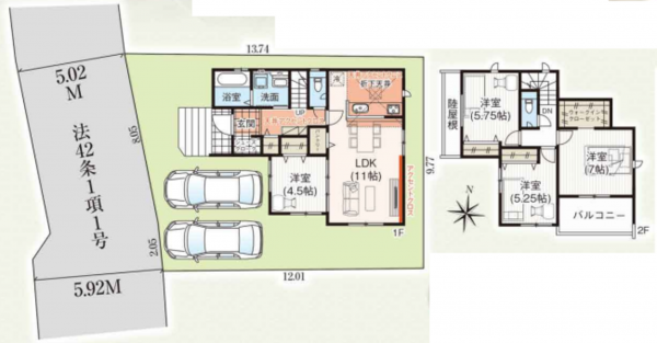 泉南郡熊取町大久保南、新築一戸建ての間取り画像です