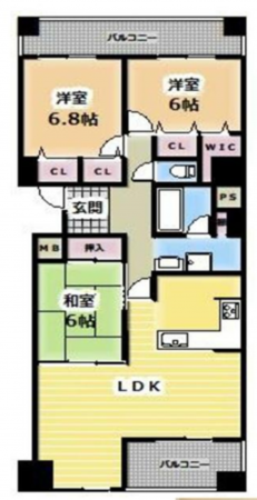 貝塚市二色、マンションの間取り画像です