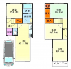 岸和田市松風町、中古一戸建ての間取り画像です