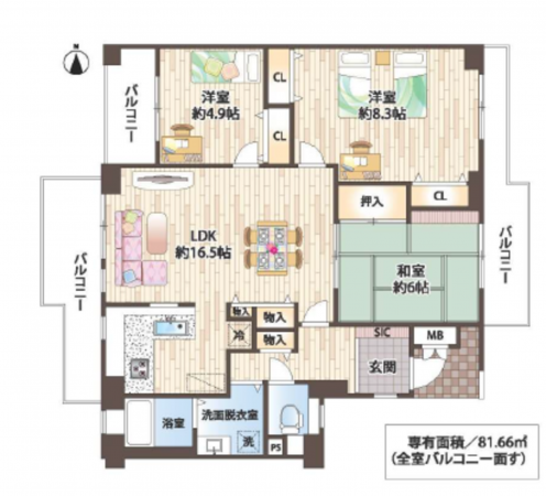 泉南郡熊取町、マンションの間取り画像です