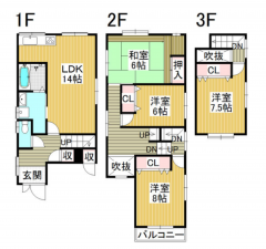 泉佐野市葵町、中古一戸建ての間取り画像です
