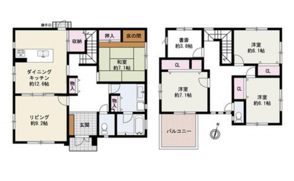 泉南郡熊取町大久保北、中古一戸建ての間取り画像です