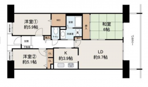 貝塚市海塚、マンションの間取り画像です