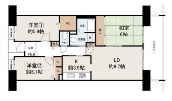 貝塚市海塚、マンションの間取り画像です