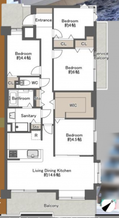 岸和田市加守町、マンションの間取り画像です