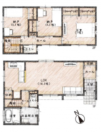 岸和田市春木、新築一戸建ての間取り画像です