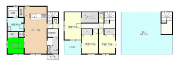 泉南郡熊取町五門東、中古一戸建ての間取り画像です