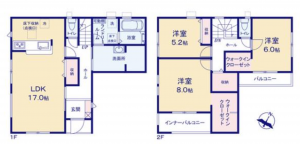 泉佐野市南中樫井、新築一戸建ての間取り画像です