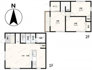 貝塚市新井、中古一戸建ての間取り画像です